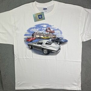 Vintage Chevrolet Corvette Sting Ray Diner Sports Car Promo‎ T Shirt Mens XL